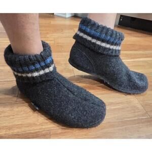 Haflinger Paul boiled wool slipper boot Size 10-11 Men Charcoal Grey Knit Shoes